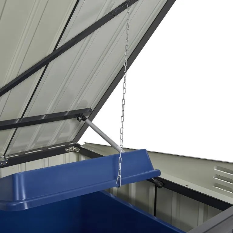 Kovový prístrešok, 3 popolnice, výklopné veko, 200×105×128cm