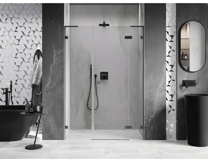 Mexen Lunar L, otočné sprchové dvere pravé 150 cm, 8mm číre sklo, grafitový profil, 834SL-150-050-95-00-P
