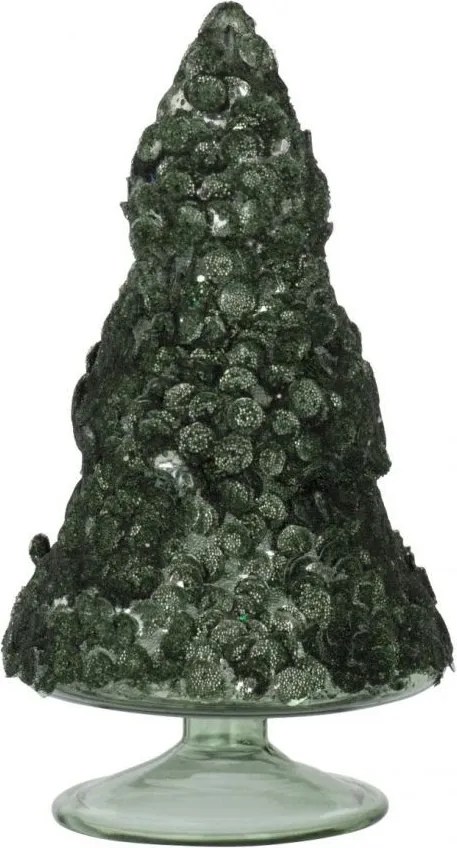 Matný zelený vianočný sklenený stromček s flitrami – 8,5*8,5*15,5 cm