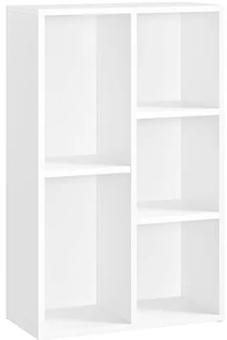 Regál do obývačky, 5 políc, 80x50x24cm, biely