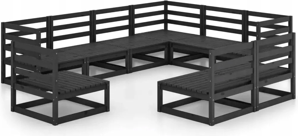 vidaXL 9-dielna sedacia súprava do záhrady, čierna, borovicové drevo