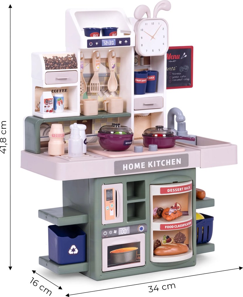 Detská kuchynka hračka so zvukmi, LED a parou – 35 doplnkov, pre deti 3+