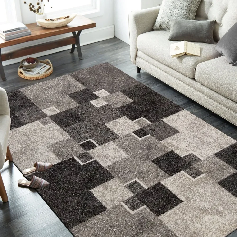 Moderný béžový koberec s motívom štvorcov Šírka: 60 cm | Dĺžka: 100 cm