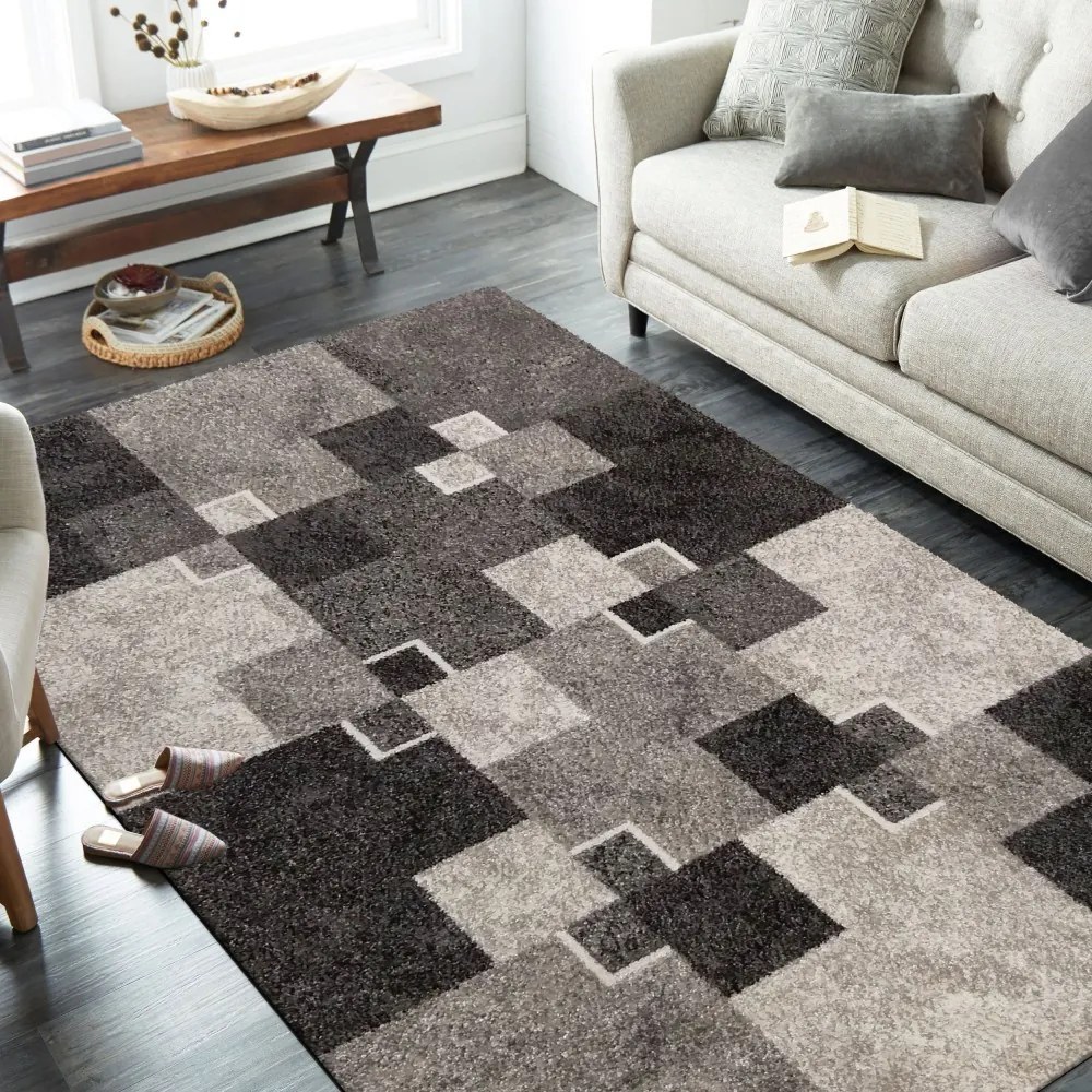 Moderný béžový koberec s motívom štvorcov Šírka: 80 cm | Dĺžka: 150 cm