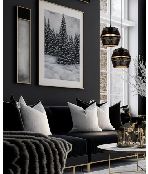 Luster na lanku PARIS 2xE27/60W/230V čierna/zlatá