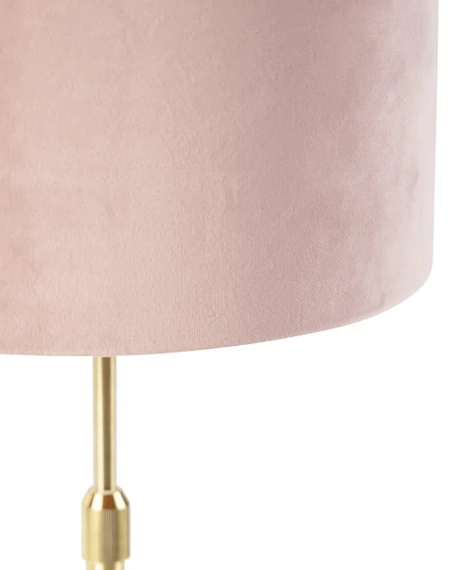 Stolná lampa zlatá/mosadzná s ružovým zamatovým tienidlom 25 cm - Parte