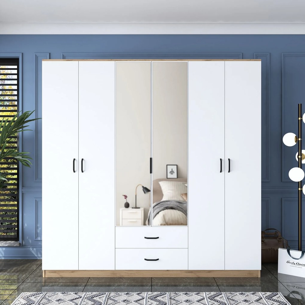 Šatníková skriňa BA 130 210 cm so zrkadlom orech/biela