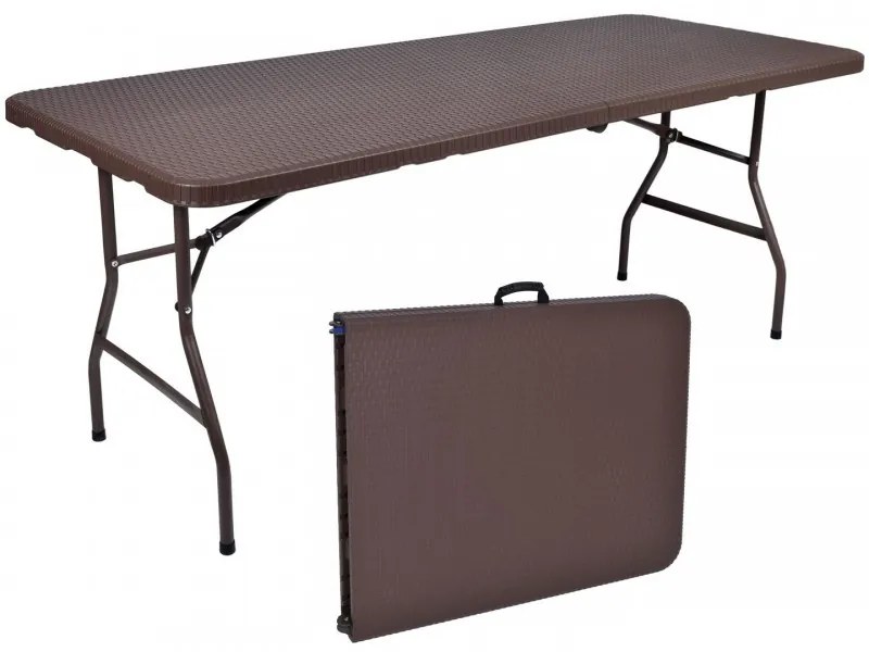 Cateringový skladací ratanový stôl 180x75x73,5 cm – hnedý
