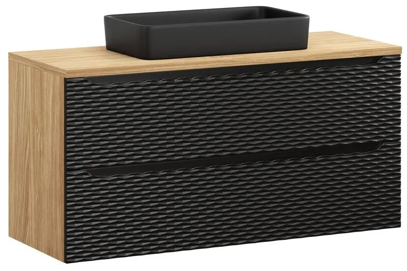 Umyvadlová skříňka Ocean 120 cm s deskou a umyvadlem černá/dub olejovaný
