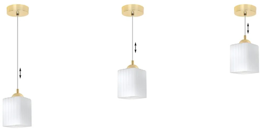 Závesné svietidlo Riffle Square, 1x biele sklenené tienidlo, g