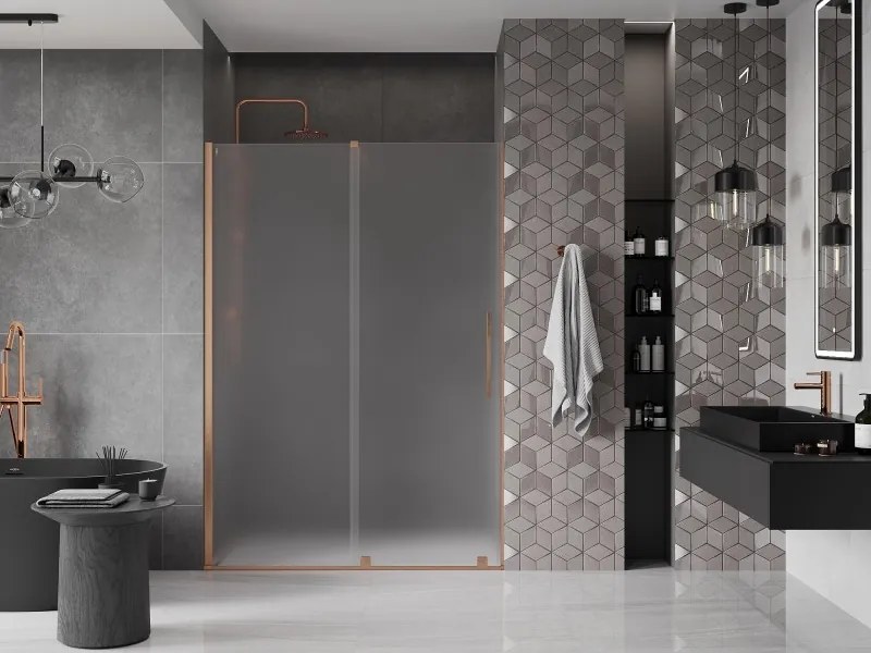 Mexen Velar, posuvné sprchové dvere do otvoru 140 cm, 8mm sklo námraza, medená matná, 871-140-000-31-65