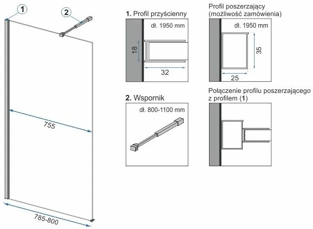 Rea Aero, sprchová zástena WALK-IN 80x195 cm + EVO polička a vešiak na uteráky, KPL-K0615