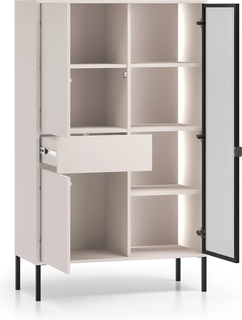 Vysoká vitrína Harmona 92 cm so zásuvkou a osvetlením - kašmírová