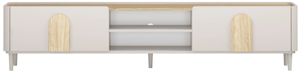 RTV skrinka Amilio 220 cm so zásuvkou na nožičkách - kasmír / olejovaný dub / úchyty svetlý dub