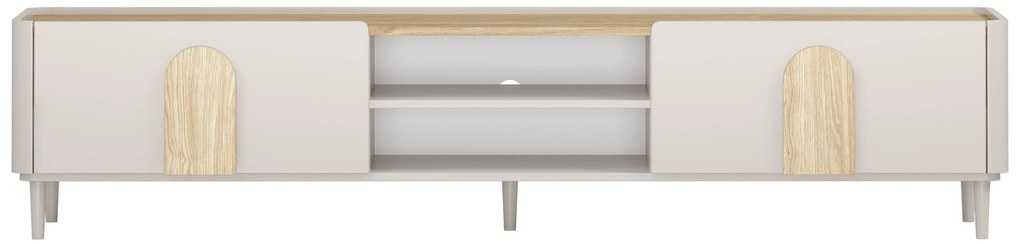 TV stolík Amilio 220 cm so zásuvkou - kašmír / olejovaný dub / úchytky svetlý dub