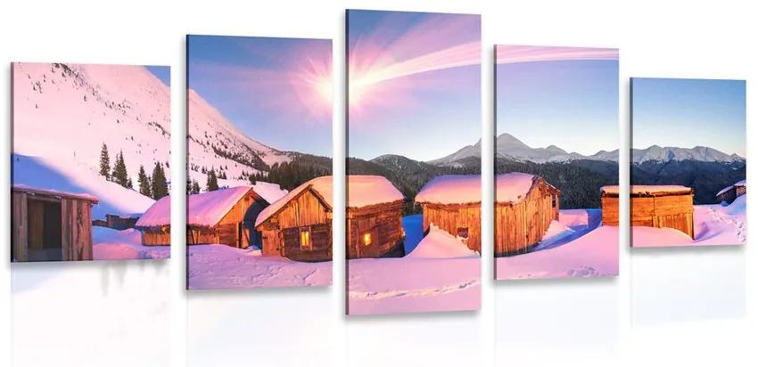 5-dielny obraz zasnežená horská dedinka Varianta: 200x100