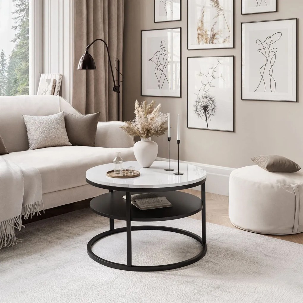 KONFERENČNÝ STOLÍK LEONARDO S POLICOU BIELY LESK + ČIERNY