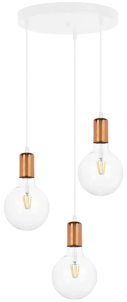 Luster na lanku MIROS 3xE27/60W/230V guľatý biela/medená
