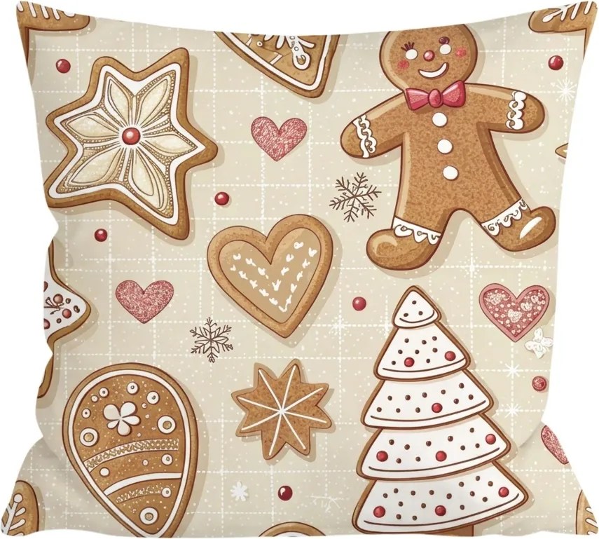 Bavlnená obliečka na vankúš GINGERBREAD JOY 45x45 cm, béžová