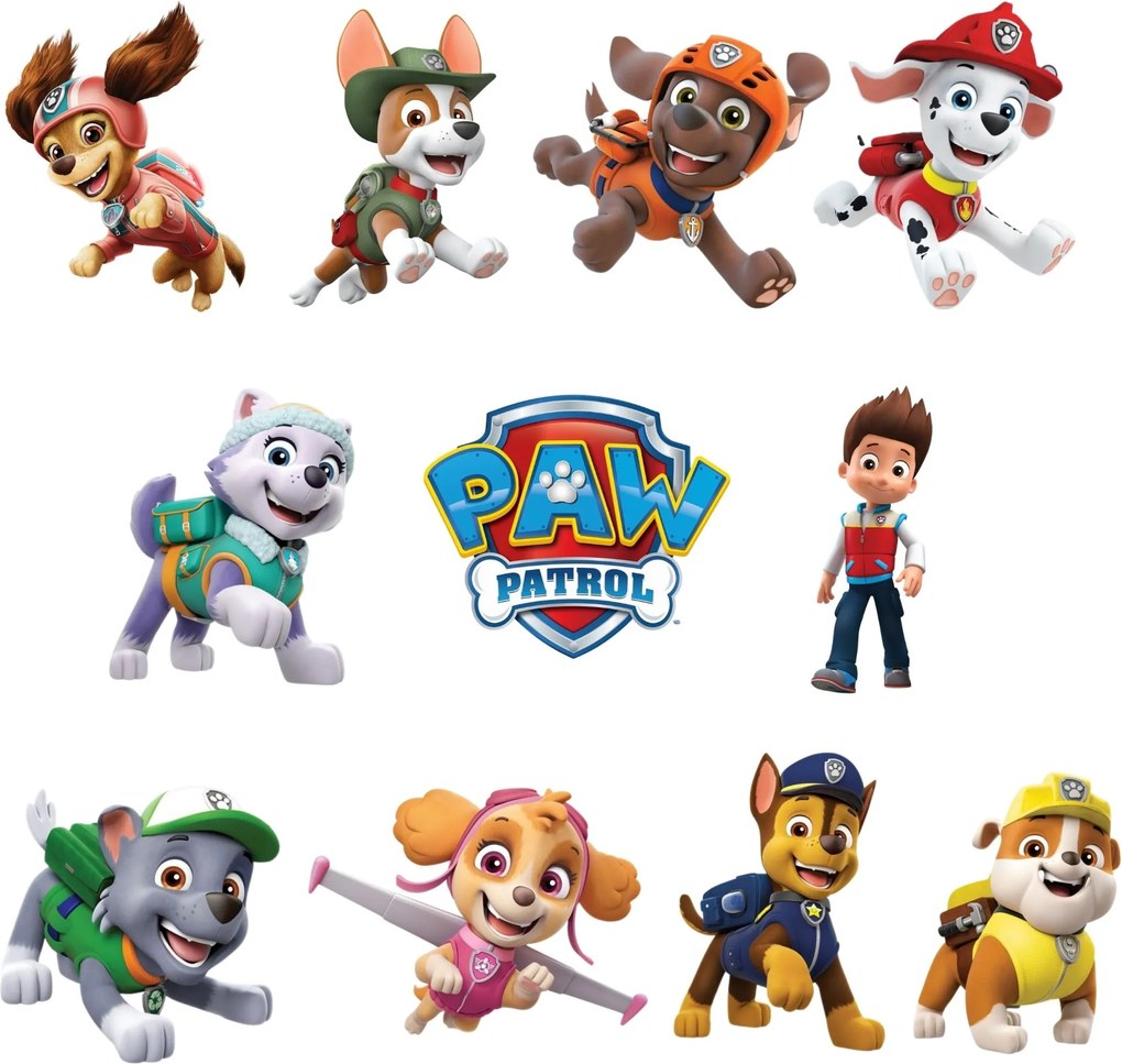 11 nálepiek 10x10cm • Paw Patrol - textilná nálepka na stenu