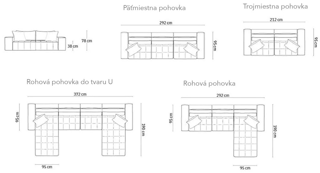 Päťmiestna pohovka kimmo 292 cm horčicová MUZZA