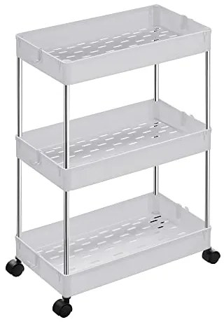 Kuchynský vozík s 3 priehradkami, biely, 60x40x22cm