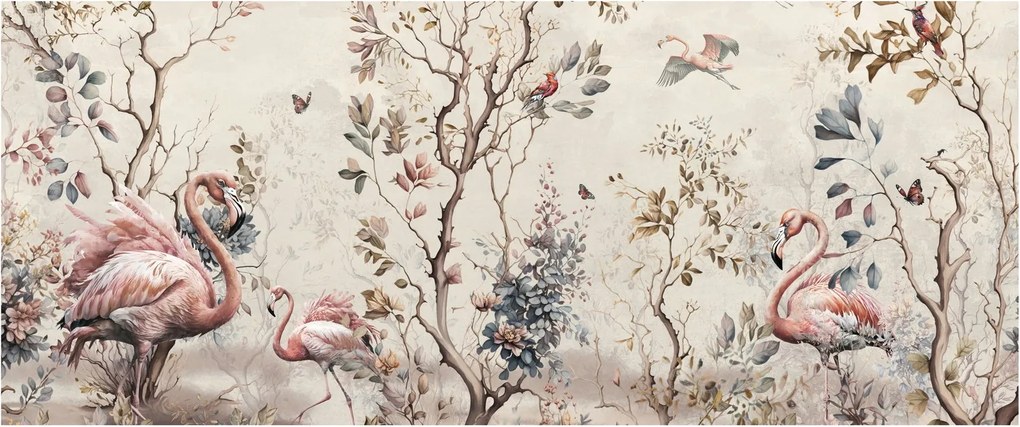 Obraz - Kresba plameniakov (120x50 cm)
