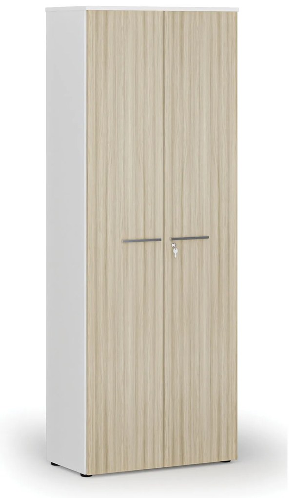 Kancelárska skriňa s dverami PRIMO WHITE, 800 x 420 x 2128 mm, biela/dub prírodná