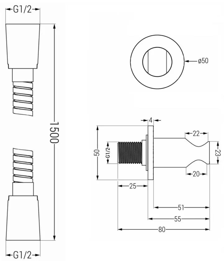 Mexen príslušenstvo - 1-bodový ručný sprchový set R-70, čierna, 785706051-70