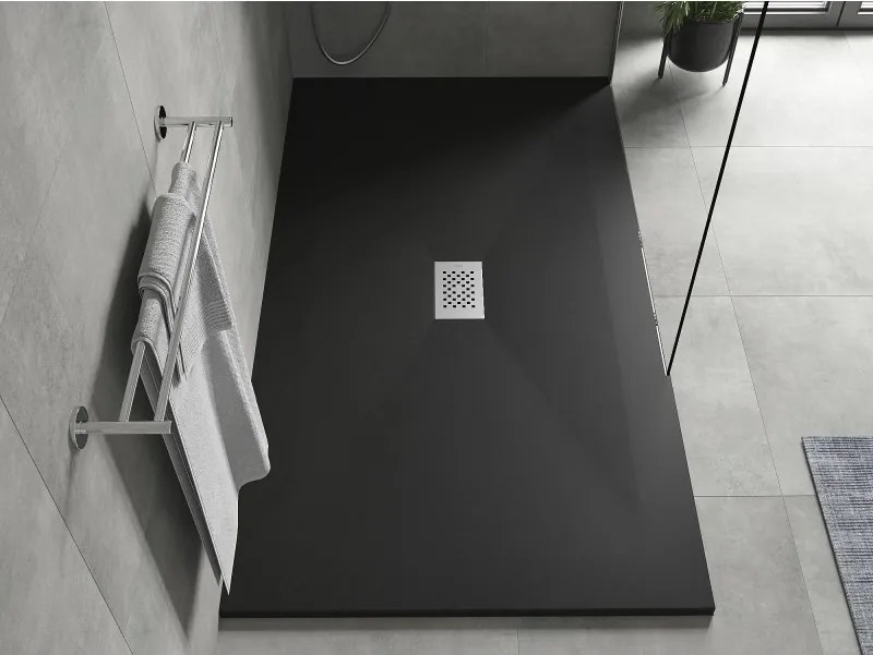 Mexen Hugo, obdĺžniková sprchová vanička SMC 180 x 100 cm, čierna, oceľová krytka, 42701018-X