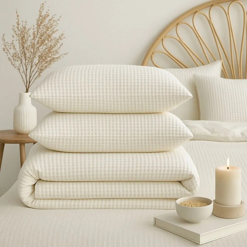 Biele obliečky na jednolôžko z bavlny Renforcé 140x200 cm Waffle Striped – Mila Home Luxury