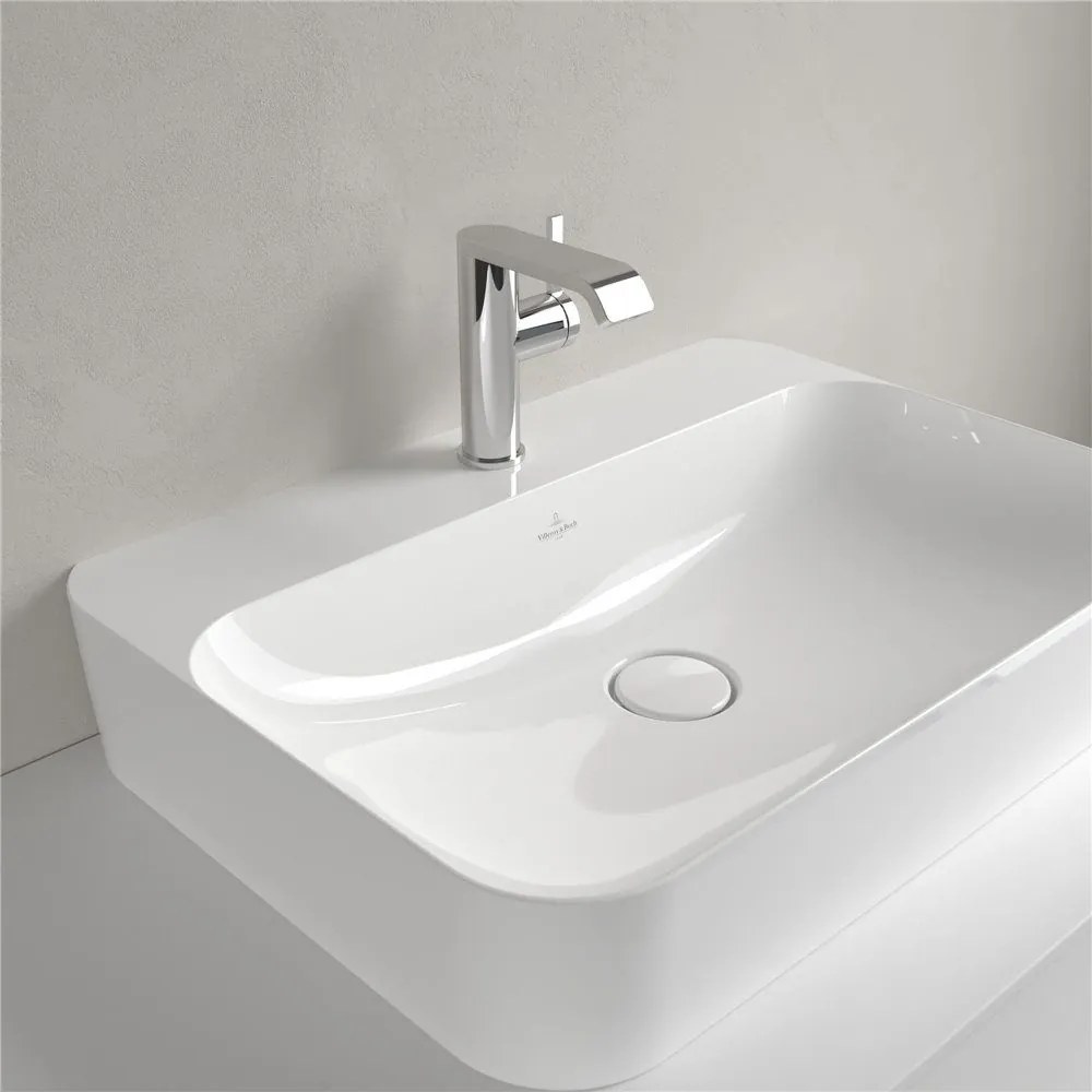 VILLEROY & BOCH Finion obdĺžnikové umývadlo na dosku s otvorom, bez prepadu, 600 x 445 mm, biela alpská, s povrchom CeramicPlus, 414261R1