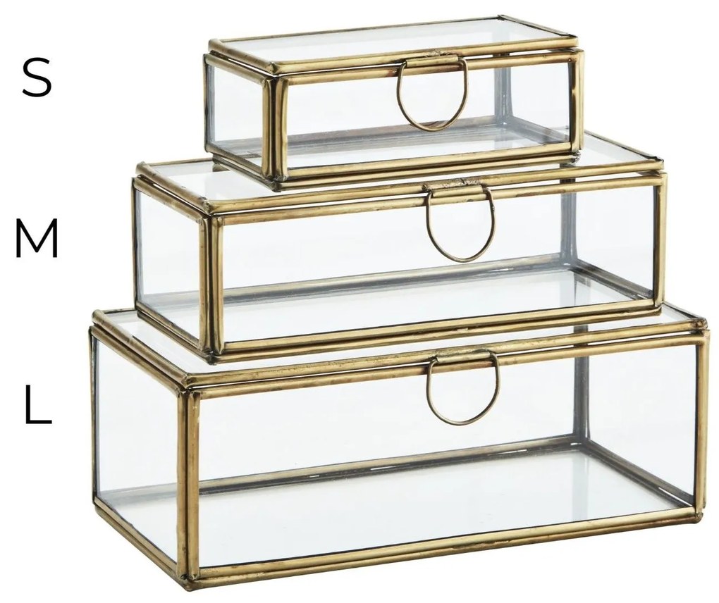MADAM STOLTZ Sklenený box Clear/Antique Brass M