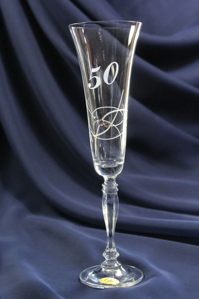 Výročný pohár na 50. narodeniny ŠAMPANSKÉ so swarovski kryštálmi 2. 180 ml