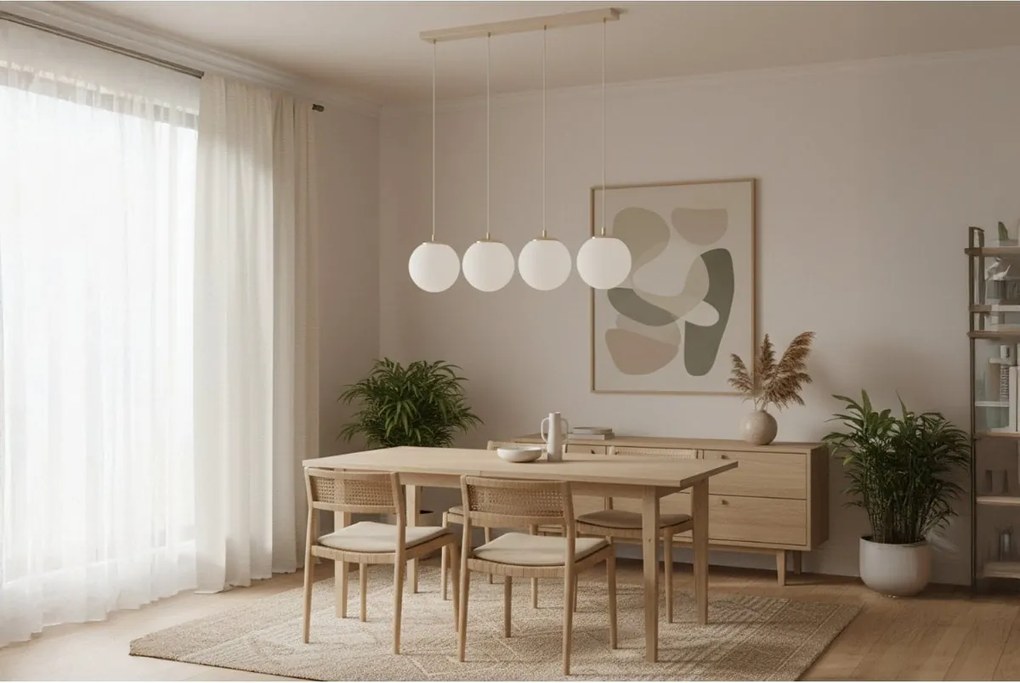 Závesné svietidlo Florence, 4x biele sklenené tienidlo, g/be