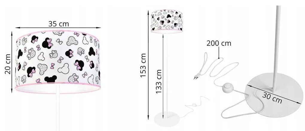 Detská stojacia lampa Minnie, 1x textilné tienidlo so vzorom, o