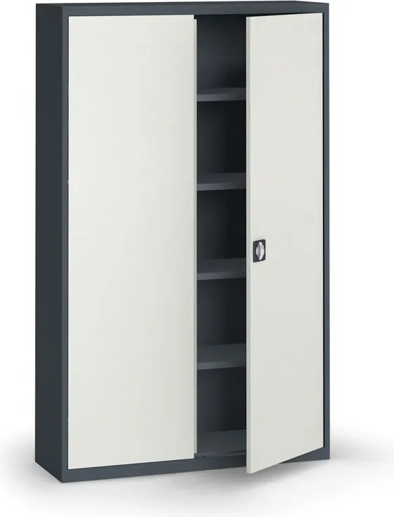 Plechová policová skriňa METAL, 1950 x 1200 x 400 mm, 4 police, grafit / sivá