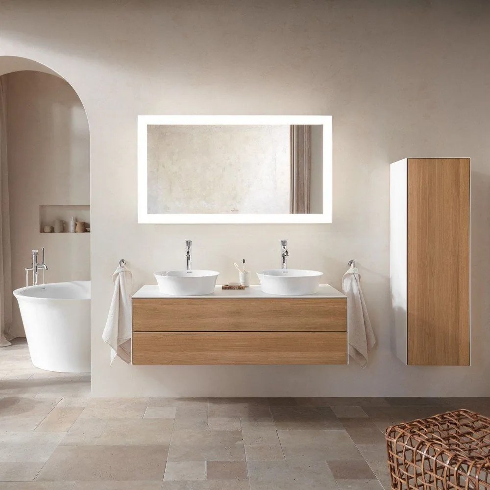 DURAVIT White Tulip závesná polovysoká skrinka, 1 dvierka, pánty vpravo, 400 x 360 x 1320 mm, americký orech masív/taupe vysoký lesk, WT1332R77H3