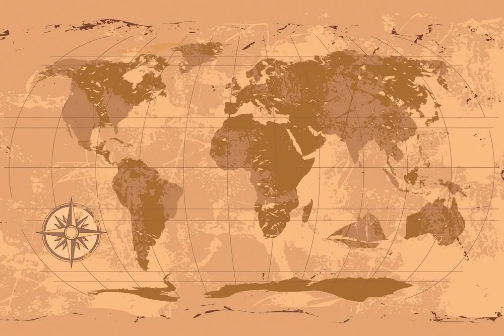 Samolepiaca tapeta rustikálna mapa sveta - 150x100