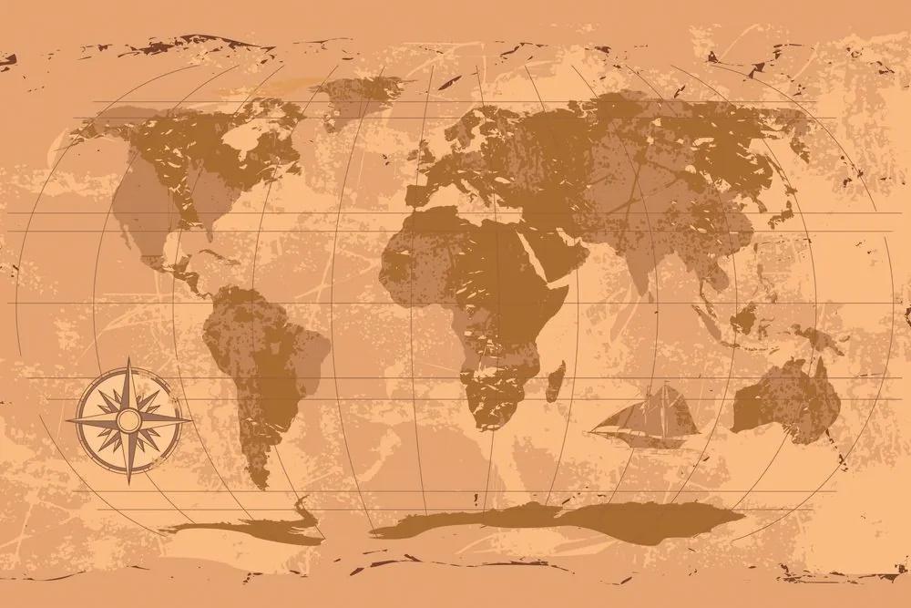 Samolepiaca tapeta rustikálna mapa sveta - 300x200