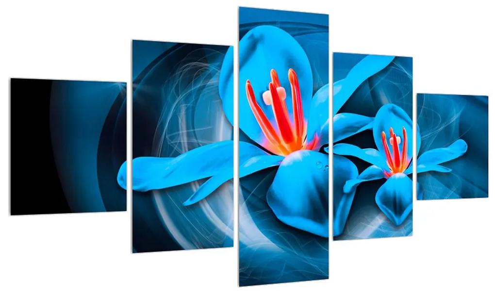 Moderný modrý obraz kvetov (K013575K12570)