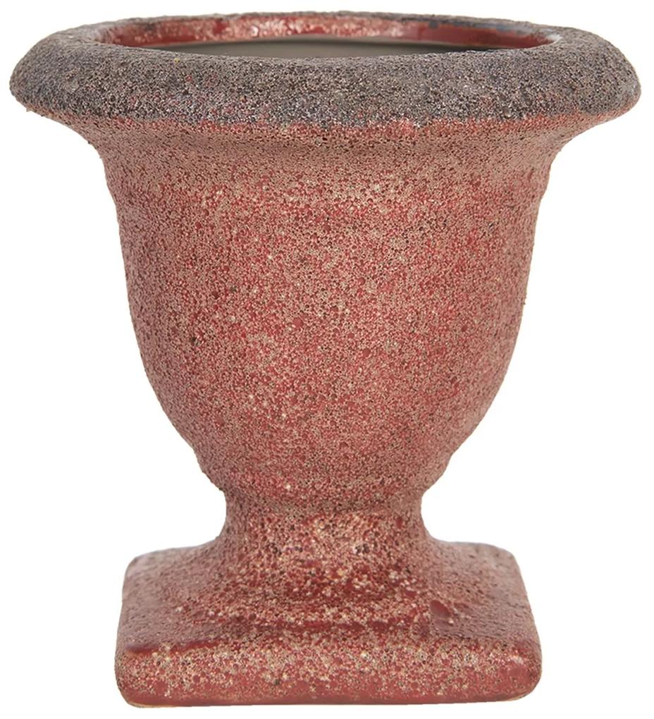 Červený keramický kvetináč s patinou Tasse - Ø 12 * 12 cm