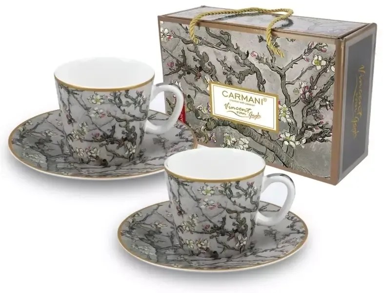 Šálka s podšálkou 90 ml - set 2 ks  Vincent van Gogh Kvitnúci mandľovník, CARMANI 8300711