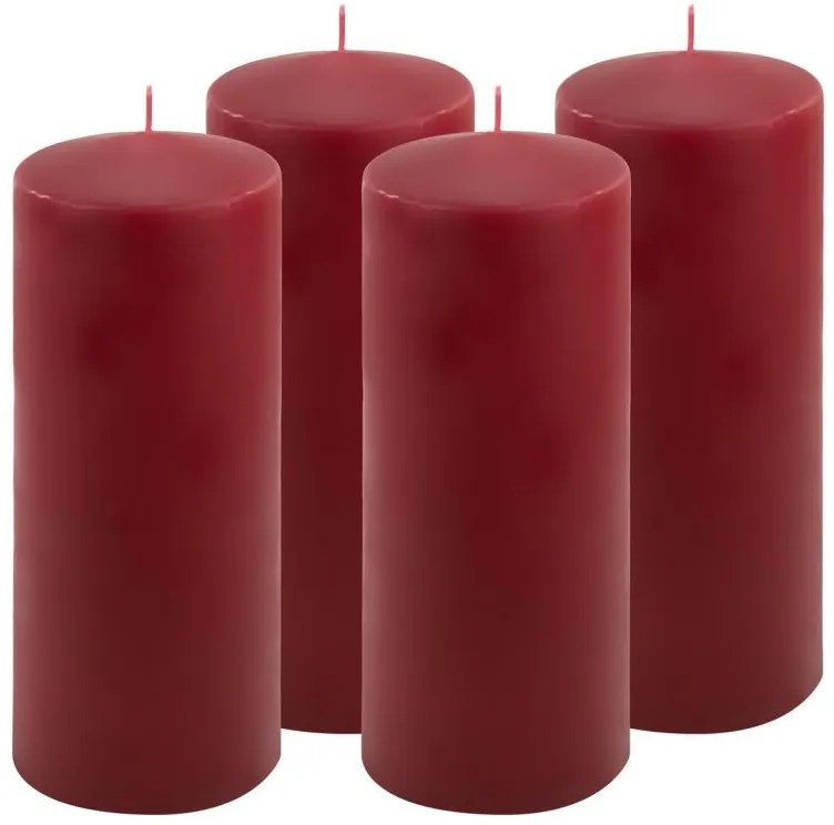 Sada stĺpových sviečok, 25 cm, Ø 10 cm, vínová, 4 ks