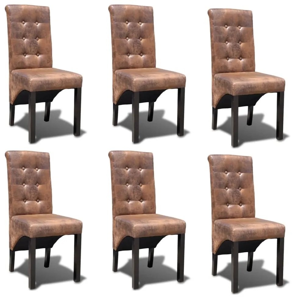 vidaXL Jedálenské stoličky 6 ks, hnedé, umelá koža
