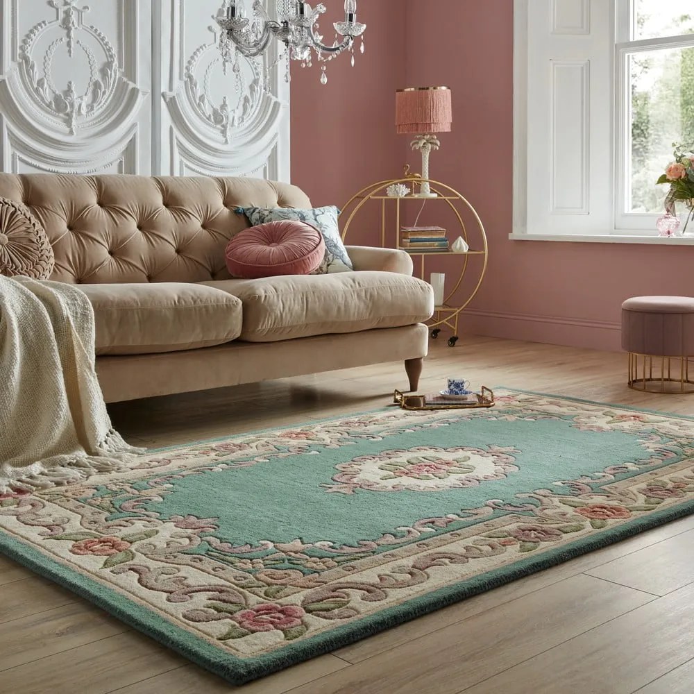 Zelený vlnený koberec Flair Rugs Aubusson, 75 × 150 cm