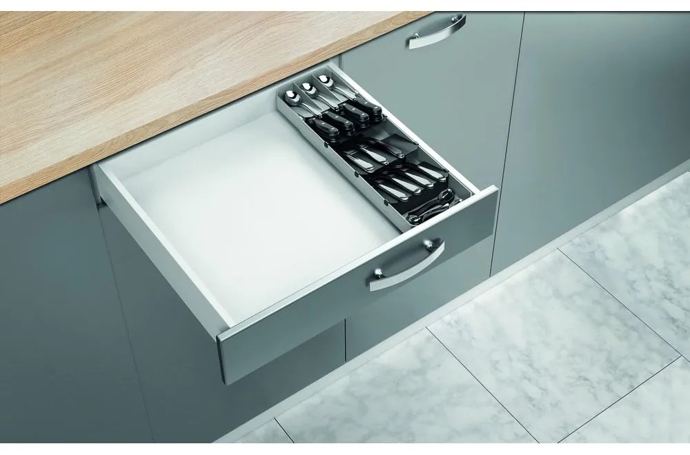 Sivý plastový príborník do zásuvky 15 x 49 cm – Metaltex