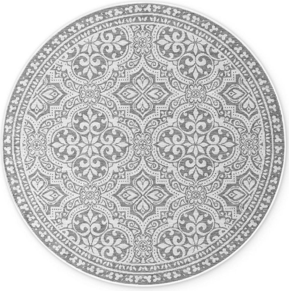 NORTHRUGS, Kusový koberec Duet Rosel 106251 White/Gray kruh - na von aj na doma, 160x160 (priemer) kruh, šedá, chodba / predsieň