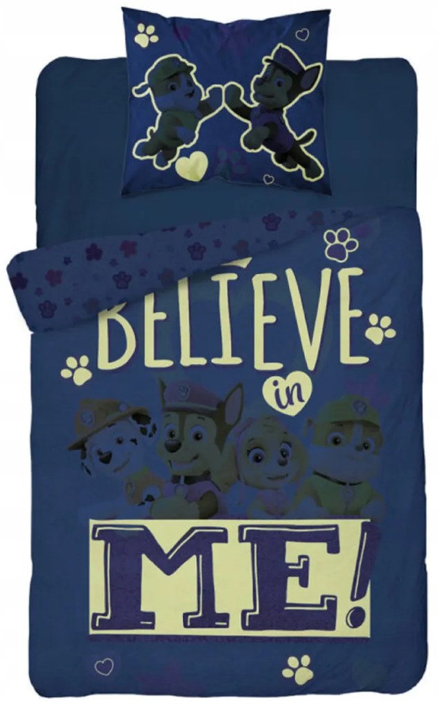 Svietiace obliečky PAW PATROL Believe me sivá Rozmer obliečky: 70 x 80 cm | 140 x 200 cm