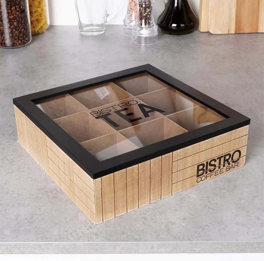 Orion Krabička na čaj, čajový organizér s 9 priehradkami, drevo BISTRO